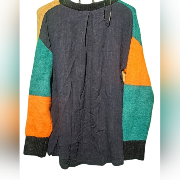 Umgee Multicolor Color Block Sweater Teal, Orange, and Beige Medium PTP 24 EUC - Picture 6 of 6